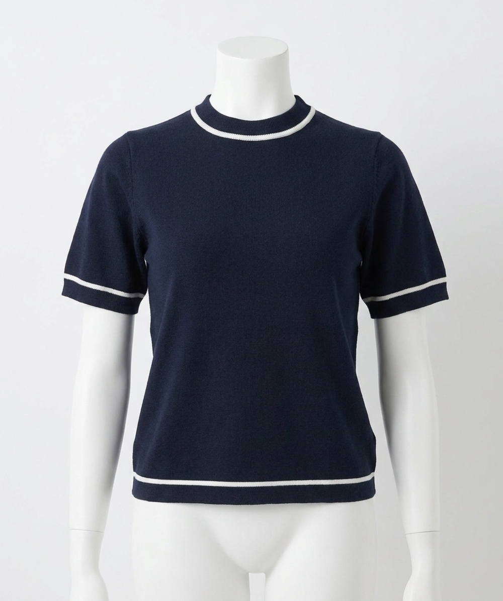 NEW PINCH heidi trimmed knit top in navy & white